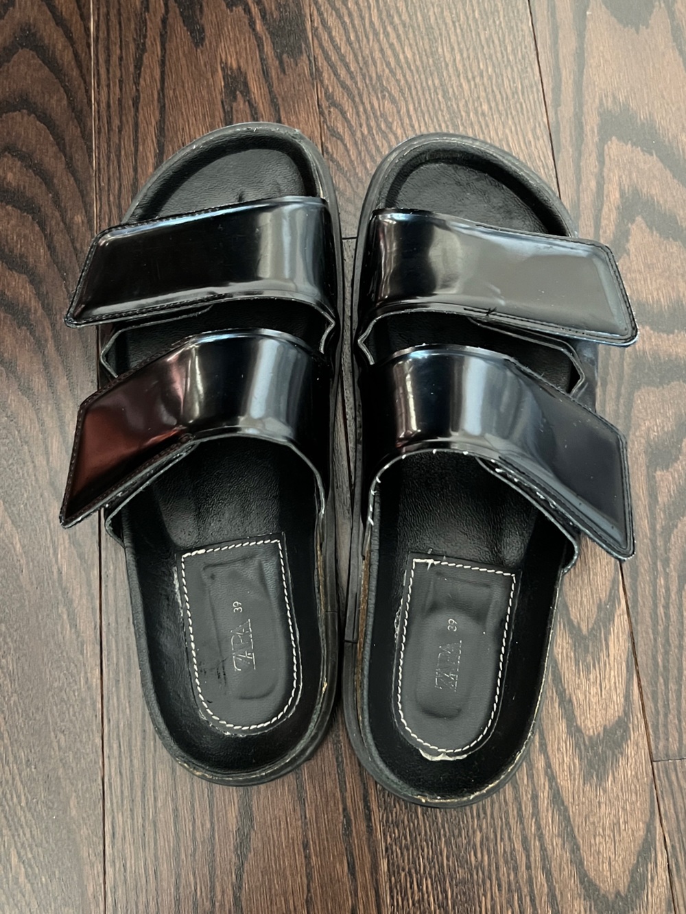 Zara Black Patent Strappy Platform Sandals